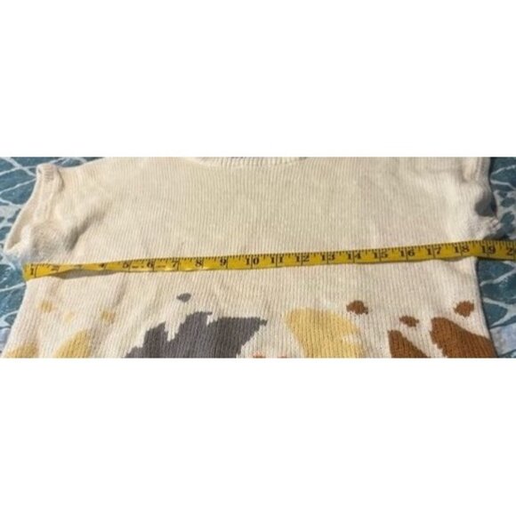 Vintage Smith and Jones White Fall Leaf Knit Short Cap Sleeve Sweater Sz L - Picture 6 of 7